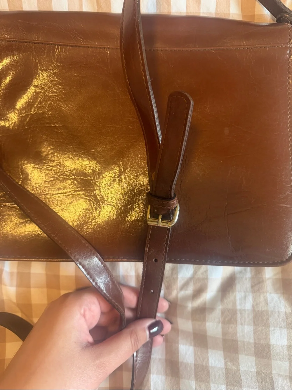 Vintage Marchino Via Moda Classic Brown Leather Satchel with Polished Clasp